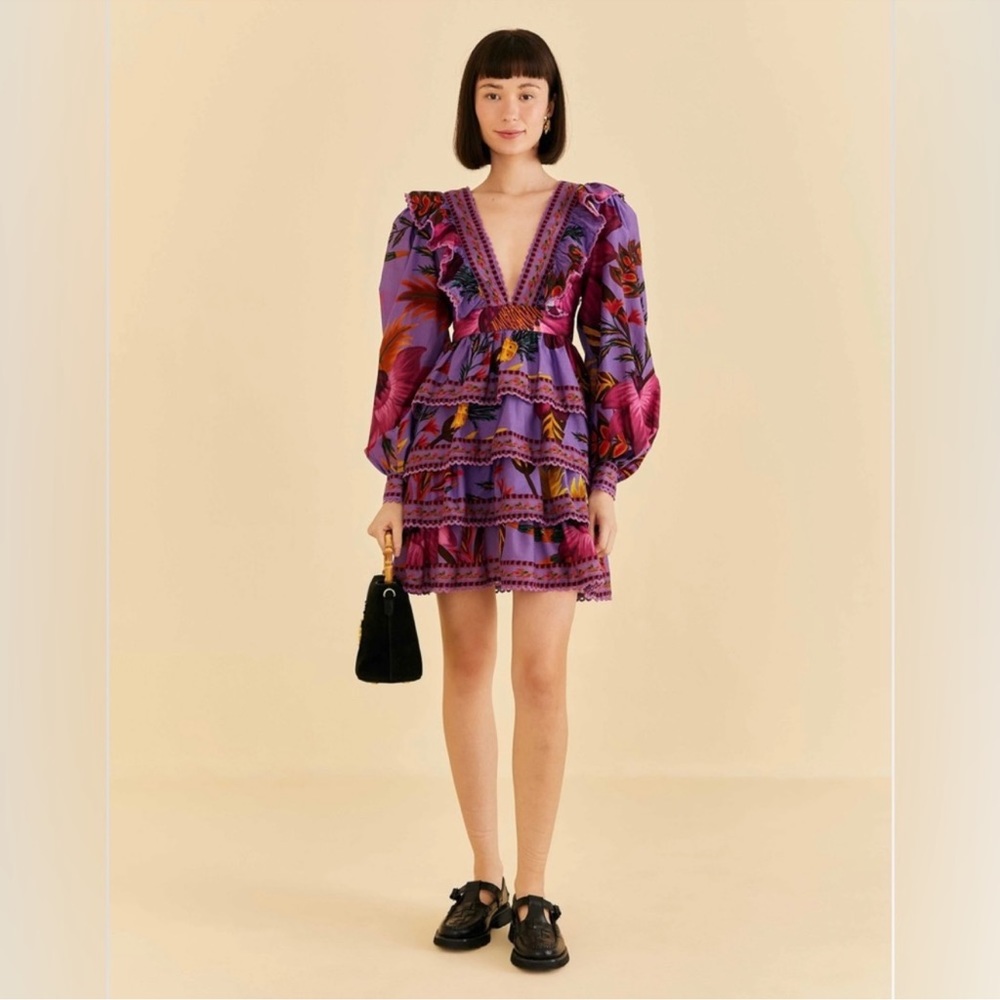 FARM Rio Purple Maxi Flowers Mini Dress